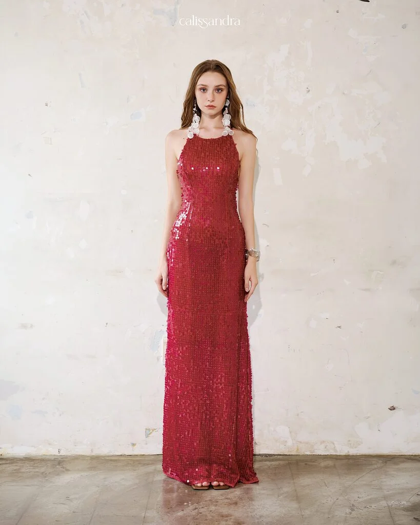 CLIN Apparel pink evening dress with fitted silhouette